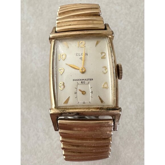 Elgin Shockmaster 60 manual vintage 10kt rolled gold plated tank wrist watch - Picture 1 of 12